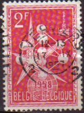 Belgica 1958 Scott 500 Sello El Atomo y Emblema Exposición Mundial de Bruselas 2fr Usado Michel 1054 